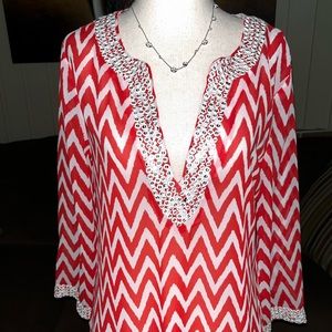 Antonio Melani • Medium • Tunic • Red/ White • Beaded • Blouse